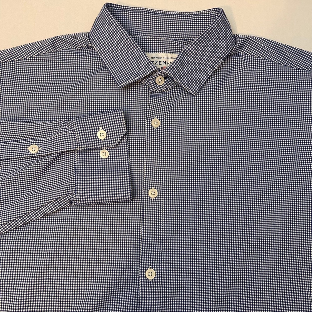 Mizzen+Main Shirt Mens XXL Blue Gingham Spinnaker Trim Fit Performance Stretch‎